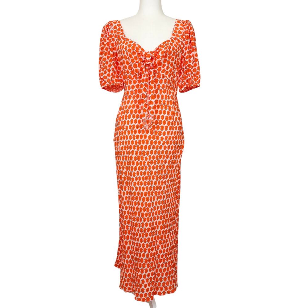 DVF Teagan Daisy Dots Tomato Red Crepe Midi Dress 6